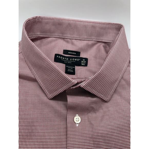 Pronto Uomo Red Dress Shirt Size 19 / 36-37 Tall Button Up Long Sleeve NWT - Picture 1 of 8